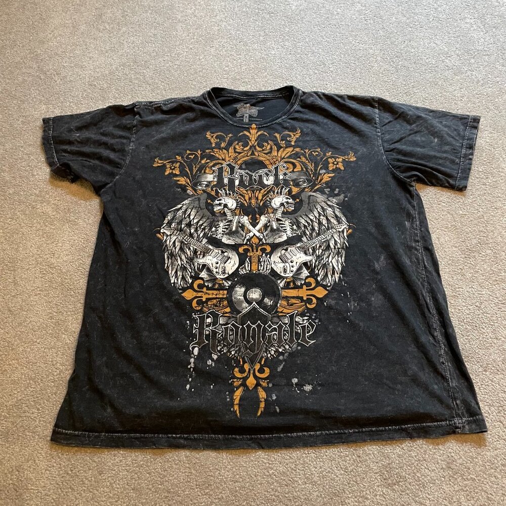 Blank Decks Shirt Mens XL Black Skull Guitar Music Punk Rock Royale Grunge Y2K